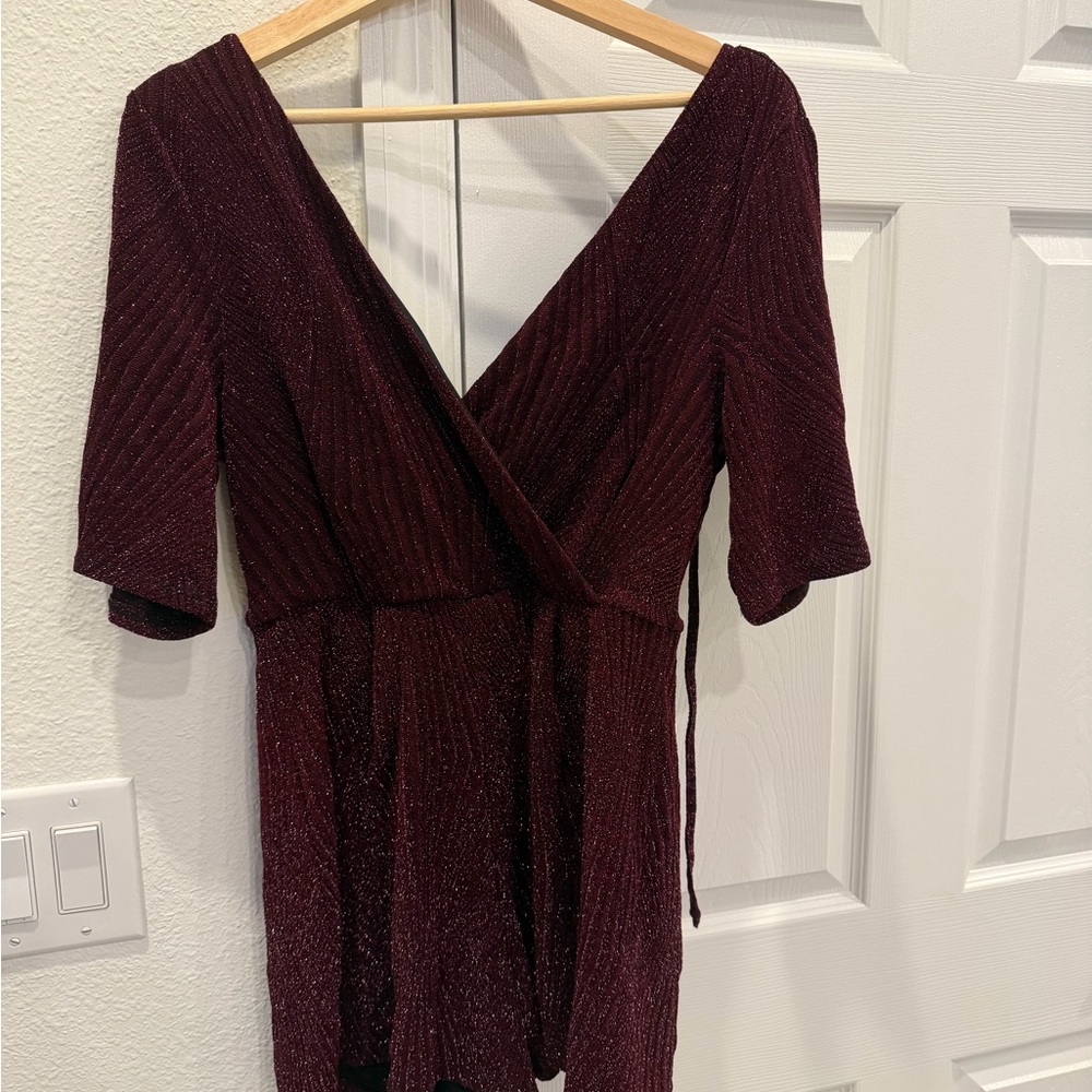 Sparkle Wrap V-Neck Wine Red Romper